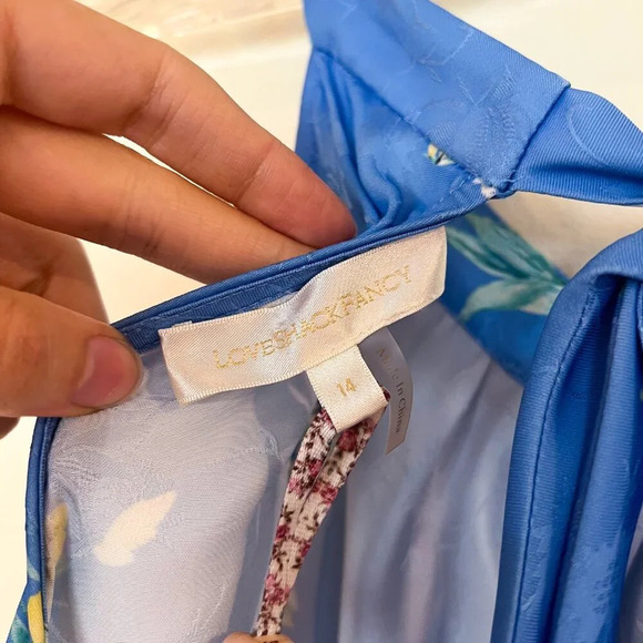 LoveShackFancy Brinda Blue Satin Floral Formal Tie Back Halter Maxi Dress Gown - Picture 7 of 11